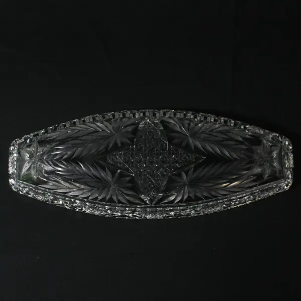 Vintage EAPG Glass Celery Dish Star Pattern Sawtooth Rim Boat Shape