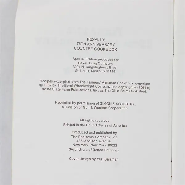 Rexall Drugs Rexall's 75th Anniversary Country Cookbook 1978 Recipe Booklet