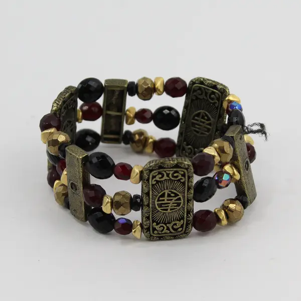 Chico's Asian Inspired Brass-Tone Beaded Stretch Bracelet