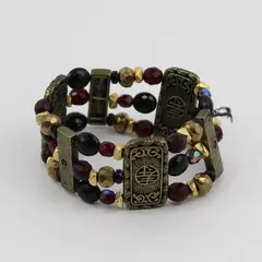 Chico's Asian Inspired Brass-Tone Beaded Stretch Bracelet