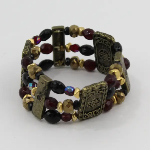 Chico's Asian Inspired Brass-Tone Beaded Stretch Bracelet