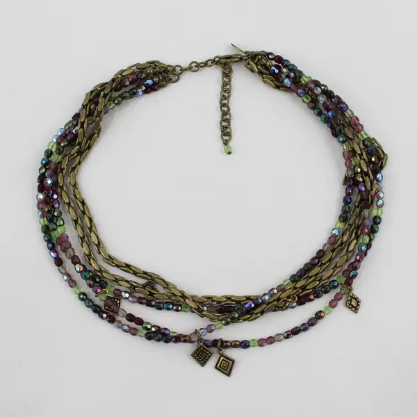 Chico's Multicolor Brass-Tone Multi-Strand Beaded Necklace 17"