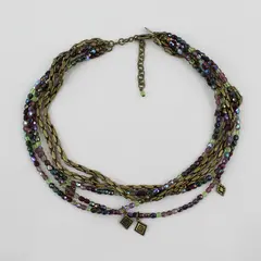 Chico's Multicolor Brass-Tone Multi-Strand Beaded Necklace 17"