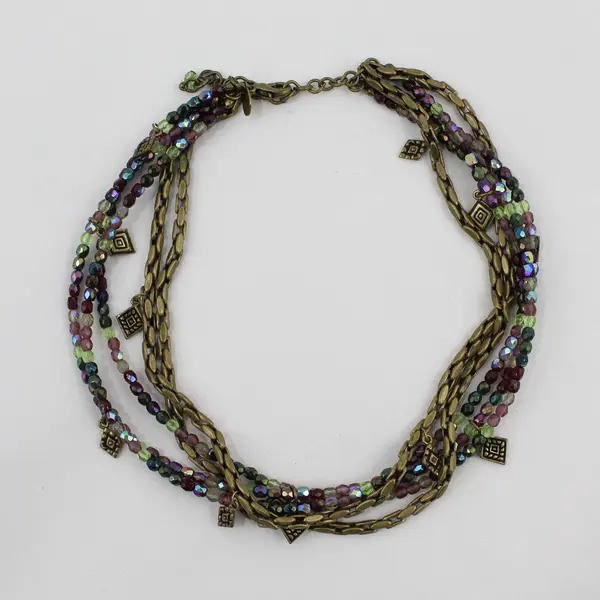 Chico's Multicolor Brass-Tone Multi-Strand Beaded Necklace 17"