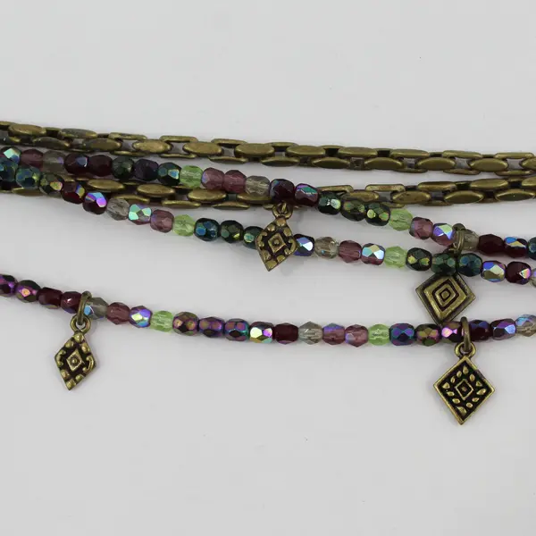 Chico's Multicolor Brass-Tone Multi-Strand Beaded Necklace 17"