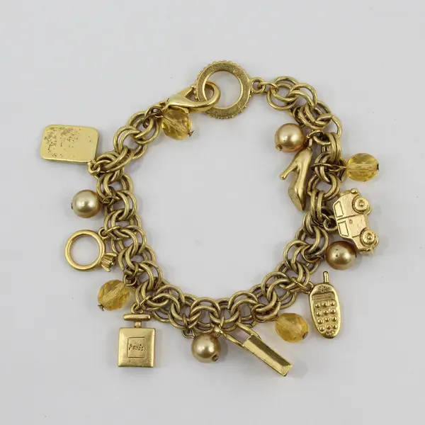 GOLDCARD Shopping Gold Tone Charm Bracelet 8in