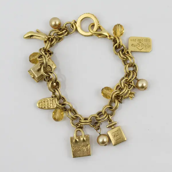 GOLDCARD Shopping Gold Tone Charm Bracelet 8in