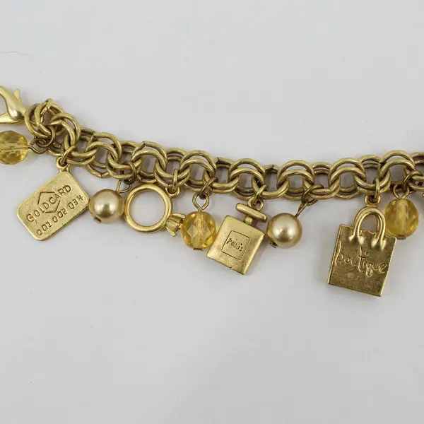 GOLDCARD Shopping Gold Tone Charm Bracelet 8in