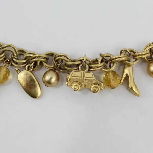GOLDCARD Shopping Gold Tone Charm Bracelet 8in