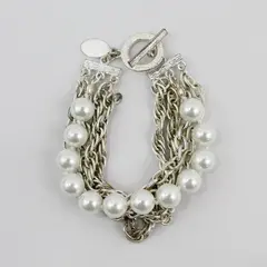 White House Black Market Faux Pearl Silver-Tone Multi-Strand Bracelet 7-3/4"