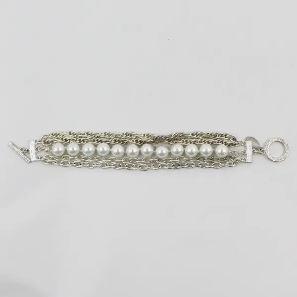 White House Black Market Faux Pearl Silver-Tone Multi-Strand Bracelet 7-3/4"