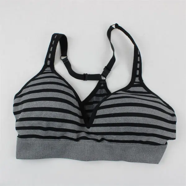 Jockey Black Gray Striped Racerback Sports Bra Medium Estimated