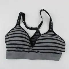 Jockey Black Gray Striped Racerback Sports Bra Medium Estimated