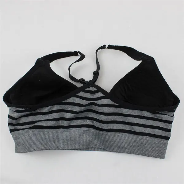Jockey Black Gray Striped Racerback Sports Bra Medium Estimated