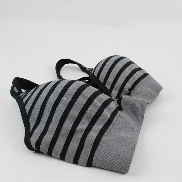 Jockey Black Gray Striped Racerback Sports Bra Medium Estimated
