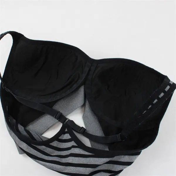 Jockey Black Gray Striped Racerback Sports Bra Medium Estimated