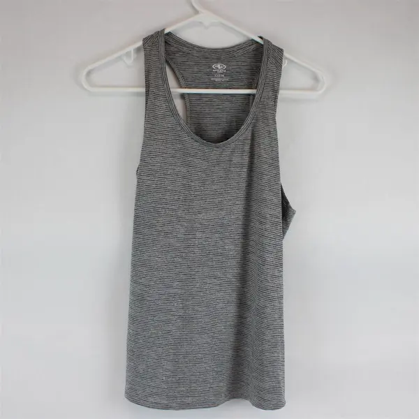 Athletic Works Women's Gray Striped Racerback Scoop Neck Tank Top L (12-14)