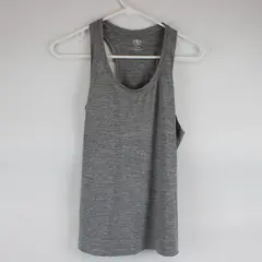 Athletic Works Women's Gray Striped Racerback Scoop Neck Tank Top L (12-14)