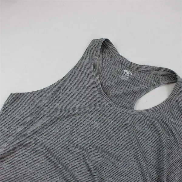 Athletic Works Women's Gray Striped Racerback Scoop Neck Tank Top L (12-14)