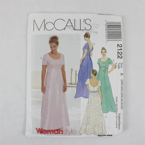 1999 McCall's Pattern 2122 Women's Lined Gowns Size K 28W-32W UNCUT