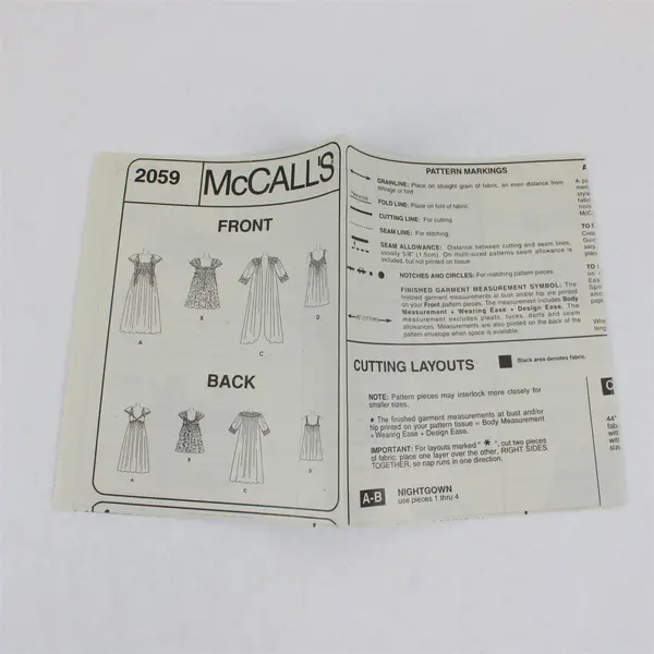 1998 McCall's Pattern 2059 Misses' Lingerie Size Ex-Large 20-22 UNCUT