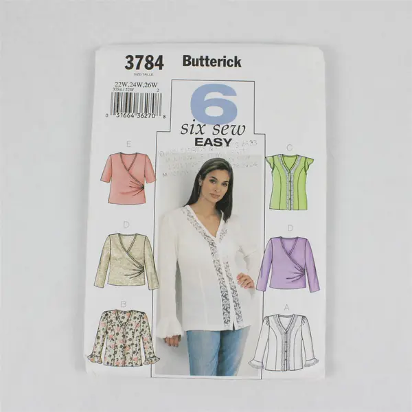 2003 Butterick Pattern 3784 Women's Tops Size 22W-26W UNCUT