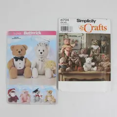 Lot of 2 Vintage 1990s Teddy Bear Sewing Patterns Butterick 5450 Simplicity 8704