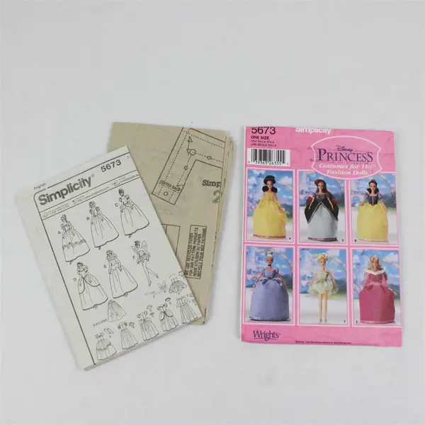 2003 Simplicity Pattern 5673 Disney Princess 11-1/2" Doll Costumes UNCUT