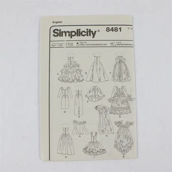 1998 Simplicity Pattern 8481 11-1/2" Doll Dresses UNCUT