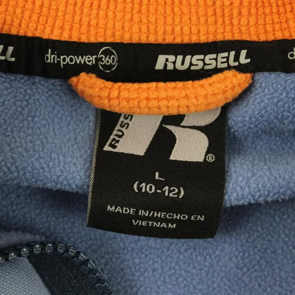 Russell Dri-Power 360 Boys Blue Hooded Fleece Hoodie Orange Lining 1/4 Zip