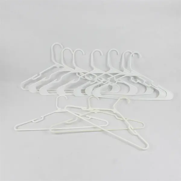 Lot of 10 White Plastic Clothes Hangers for Tops & Bottoms Varied Sizes