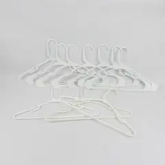 Lot of 10 White Plastic Clothes Hangers for Tops & Bottoms Varied Sizes