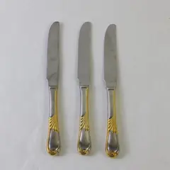 Lot of 3 Retroneu Linda Gold 18/8 Stainless Dinner Knives Korea