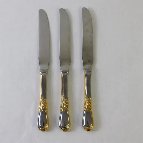 Lot of 3 Retroneu Linda Gold 18/8 Stainless Dinner Knives Korea