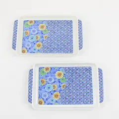 Lot 2 Polish Pottery Style Serving Trays Blue White Floral 5.5x9.5in