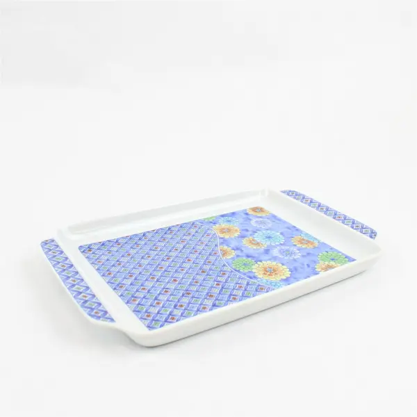 Lot 2 Polish Pottery Style Serving Trays Blue White Floral 5.5x9.5in