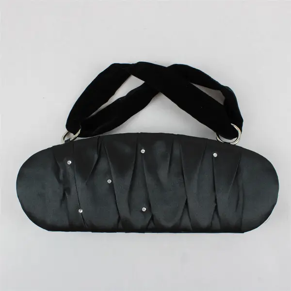 Victoria's Secret Black Satin Evening Clutch Pleated Rhinestone Embellished
