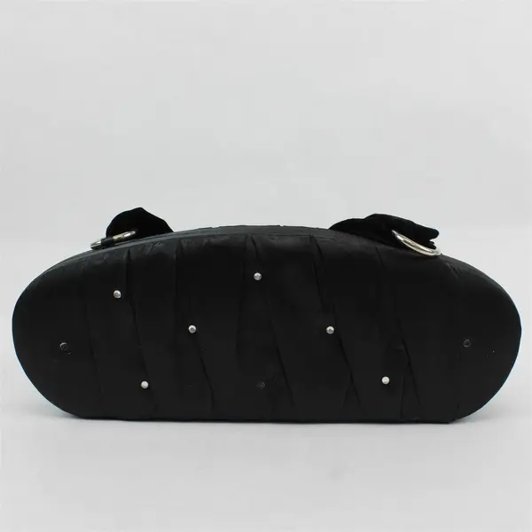 Victoria's Secret Black Satin Evening Clutch Pleated Rhinestone Embellished