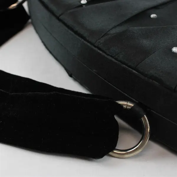 Victoria's Secret Black Satin Evening Clutch Pleated Rhinestone Embellished