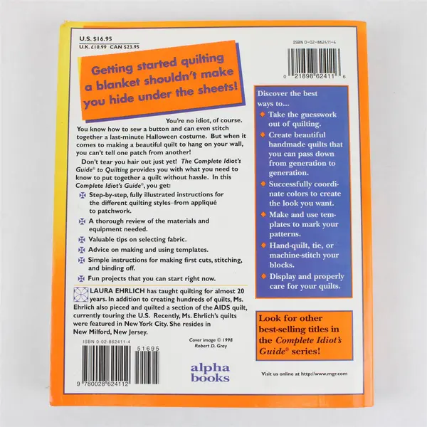 Vintage Complete Idiot's Guide to Quilting by Laura Ehrlich 1998 Paperback