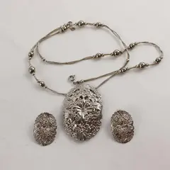 Vintage Karla Jordan Floral Design Silver-Tone Demi-Parure 3-Piece Jewelry Set