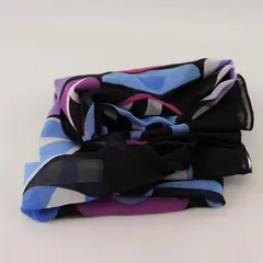 Bob Mackie Wearable Art Retro Silk Scarf Blue Purple Black 68"