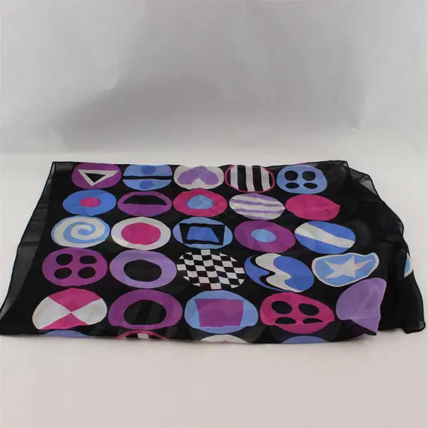 Bob Mackie Wearable Art Retro Silk Scarf Blue Purple Black 68"