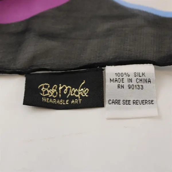 Bob Mackie Wearable Art Retro Silk Scarf Blue Purple Black 68"