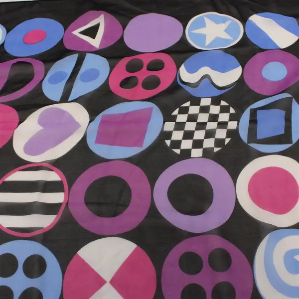 Bob Mackie Wearable Art Retro Silk Scarf Blue Purple Black 68"