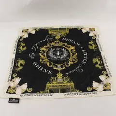 My Flat In London Silk Square Scarf Black Off-White Gold 18.5"