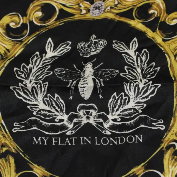 My Flat In London Silk Square Scarf Black Off-White Gold 18.5"