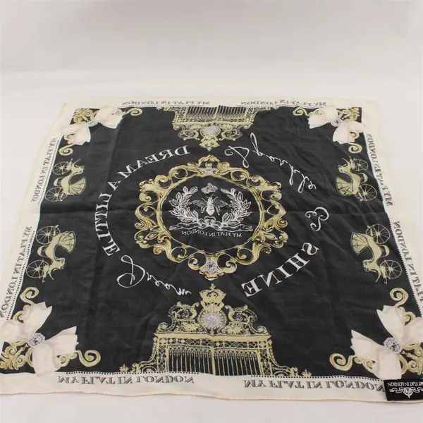 My Flat In London Silk Square Scarf Black Off-White Gold 18.5"