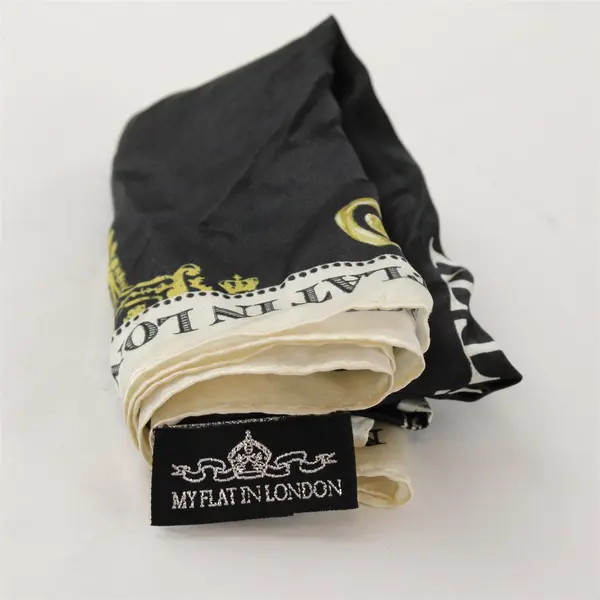 My Flat In London Silk Square Scarf Black Off-White Gold 18.5"
