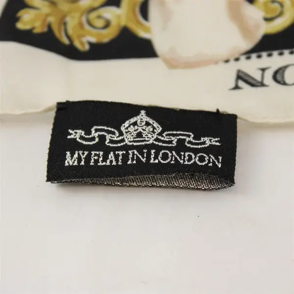 My Flat In London Silk Square Scarf Black Off-White Gold 18.5"